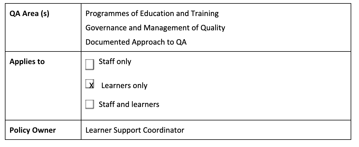 Supports for Learners